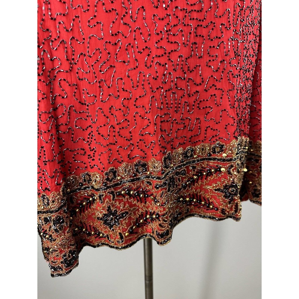 *Flawed* Vintage Laurence Kazar Silk Beaded Embellished Jacket Red Plus Size 2X - Picture 14 of 16
